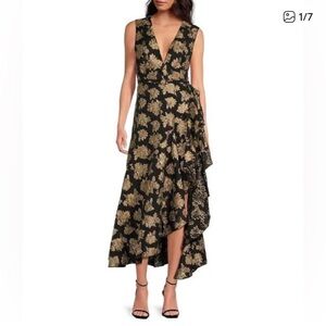 NWT Belle Badgley Mischka Queen Floral Jacquard Woven V-Neck Dress Size 4